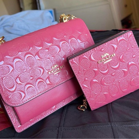 Coach Handbags - Coach Embossed Pink Crossbody Bag and Wallet